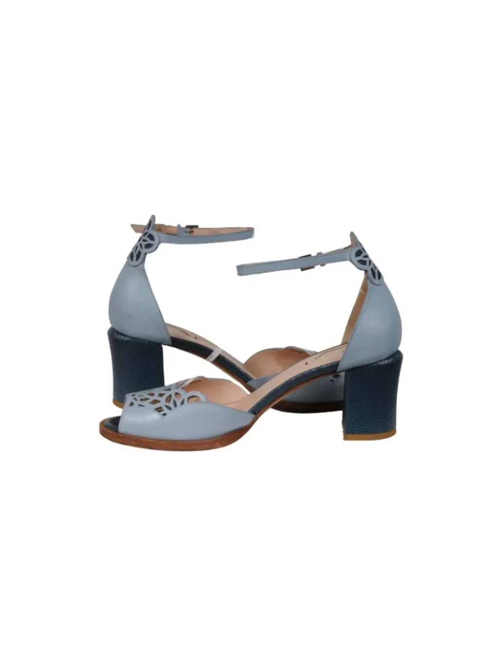 Fendi Womens Leather Cut Out Ankle Strap Size US 10 EU 40 Baby Blue Floral Toe